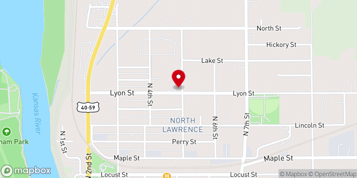 Map showing location of Korean Presbyterian Church of Lawrence