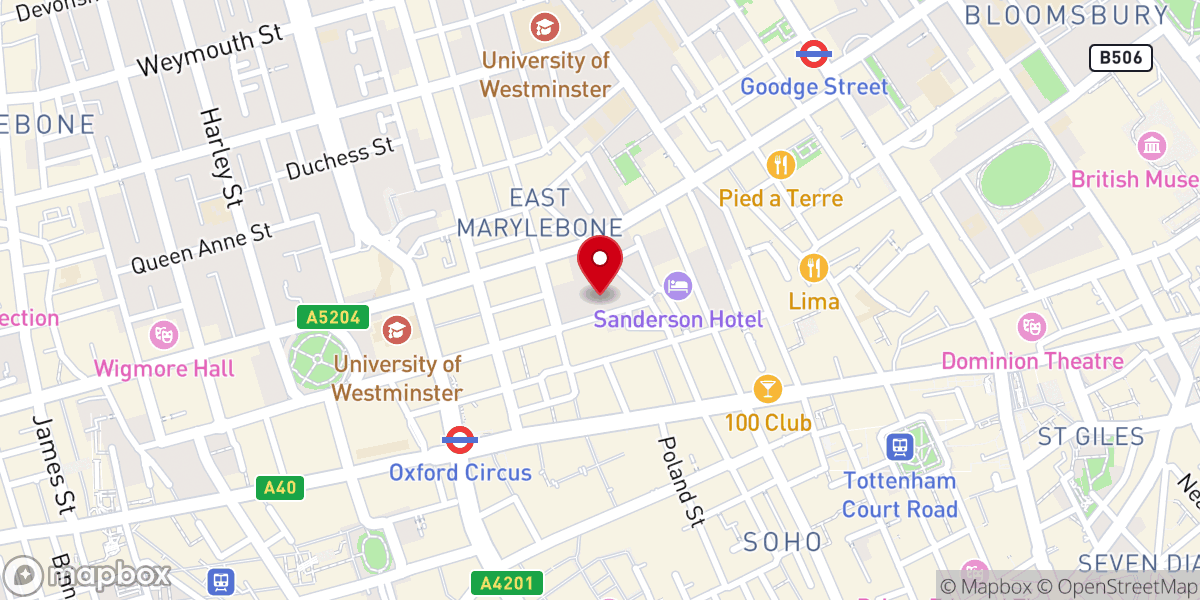 Map showing location of All Saints Church, Margaret Street