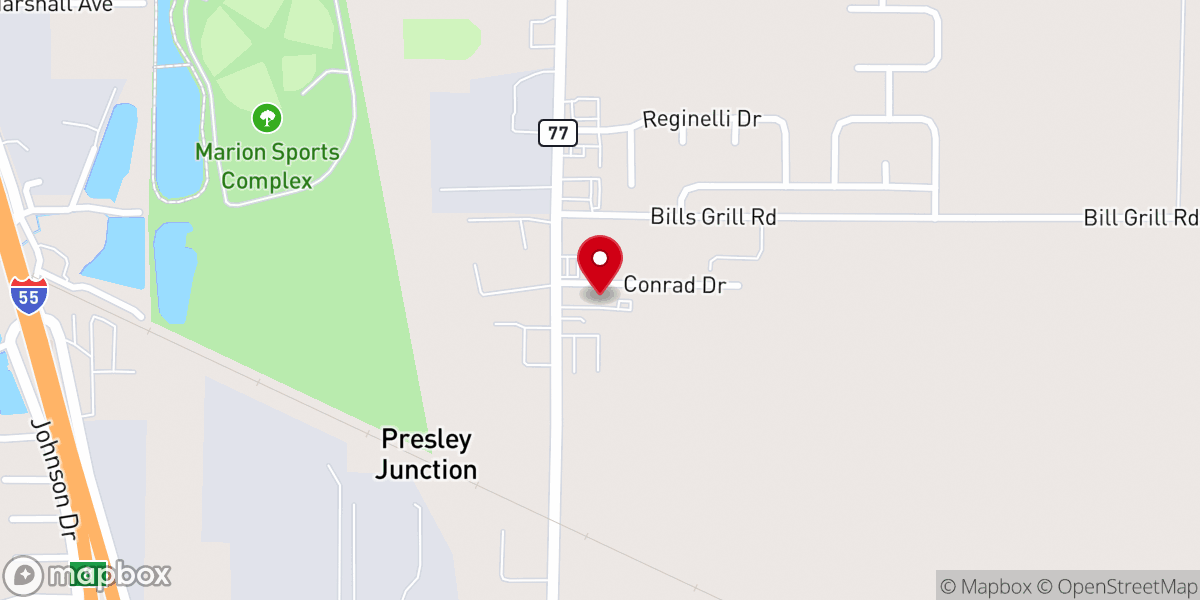 Map showing location of Hwy 77 church of Christ