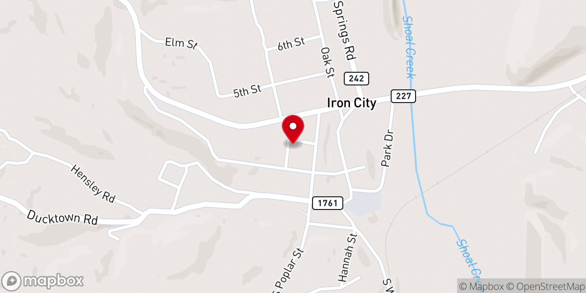 Map showing location of Iron City First Baptist Church