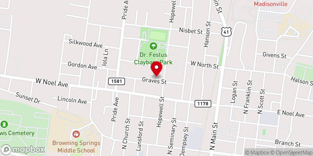 Map showing location of Oak Grove Baptist Church