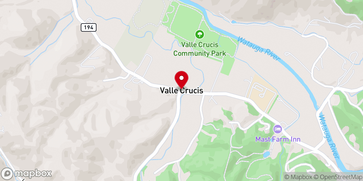 Map showing location of Valle Crucis, North Carolina