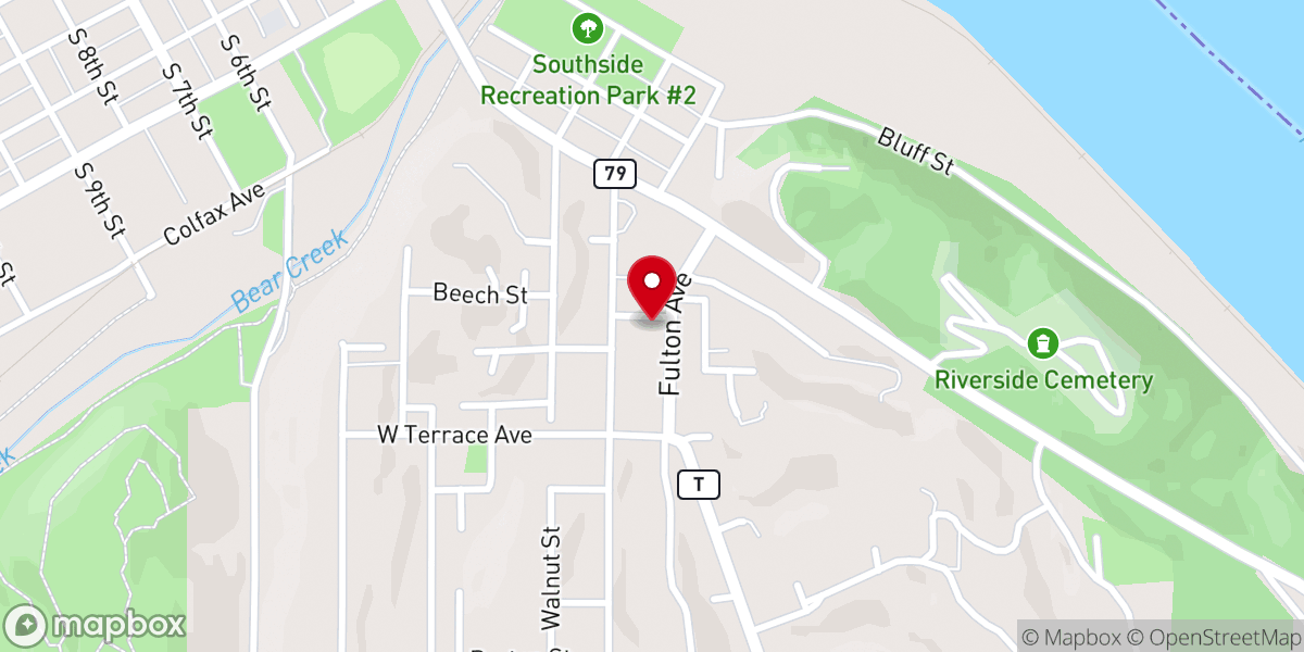 Map showing location of Southside Baptist Church