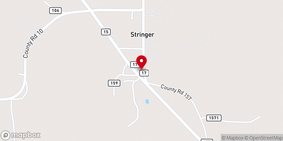 Map showing location of Stringer Baptist Church