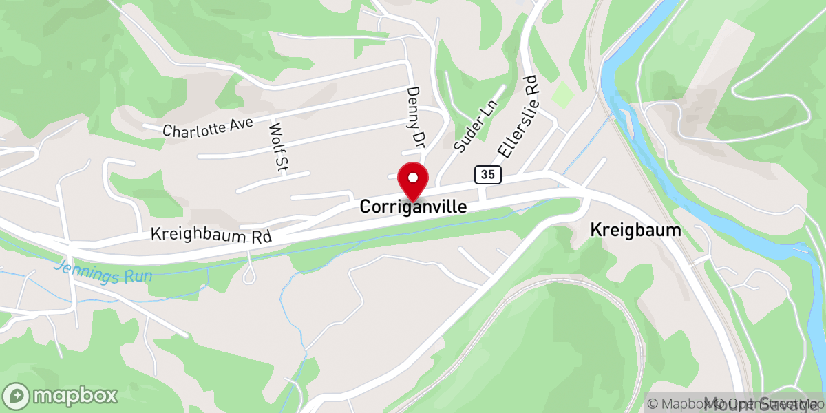 Map showing location of Corriganville