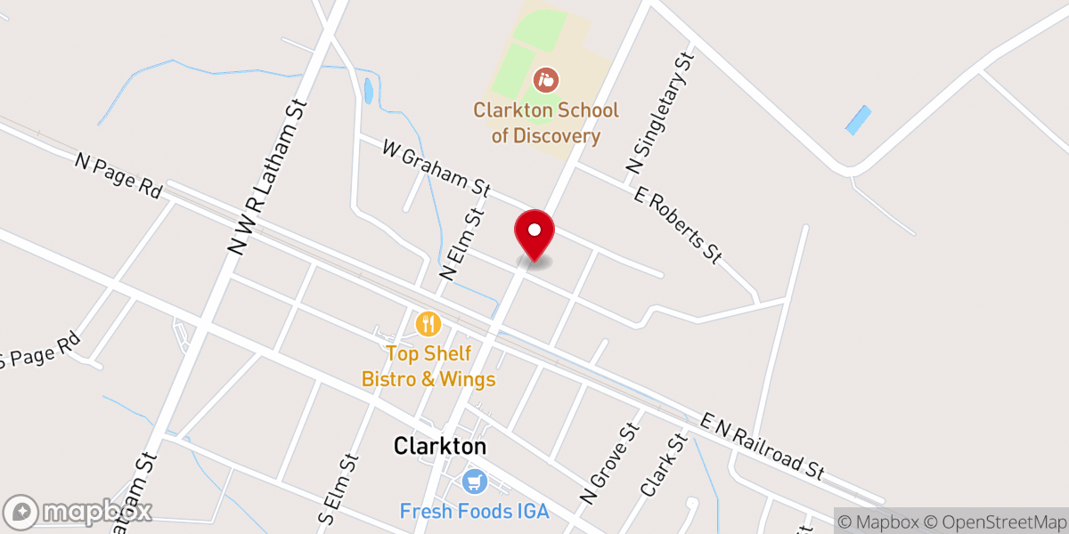 Map showing location of Clarkton First Baptist Church