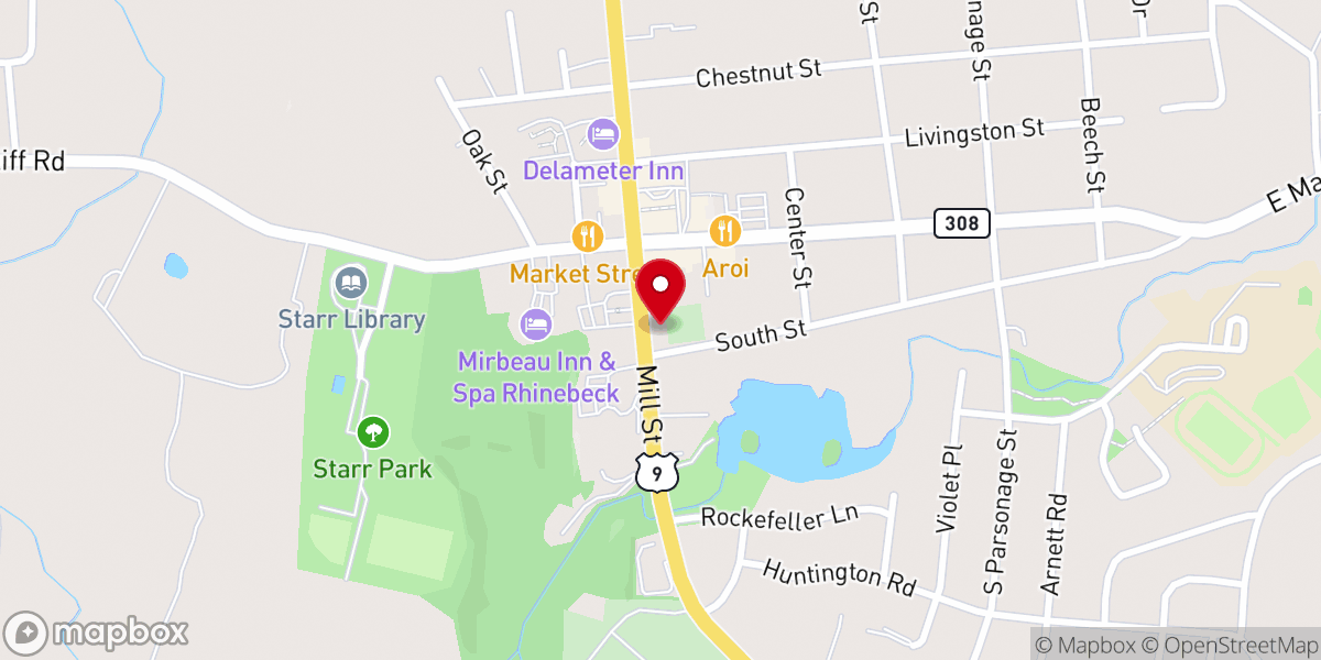 Map showing location of Rhinebeck Reformed Church - Food Distribution Center