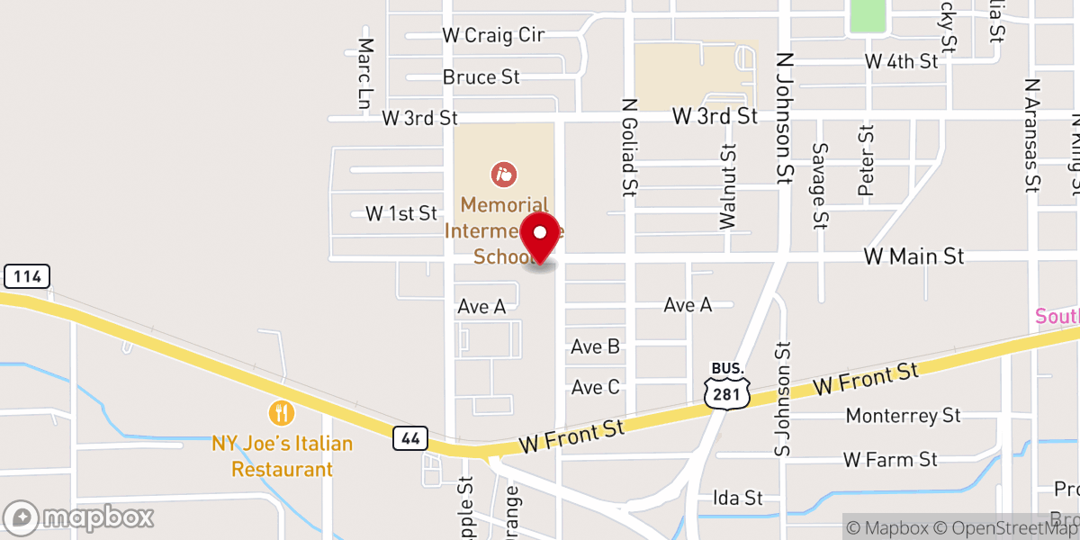 Map showing location of West Main Baptist Church