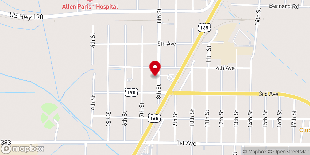 Map showing location of Kinder City Hall