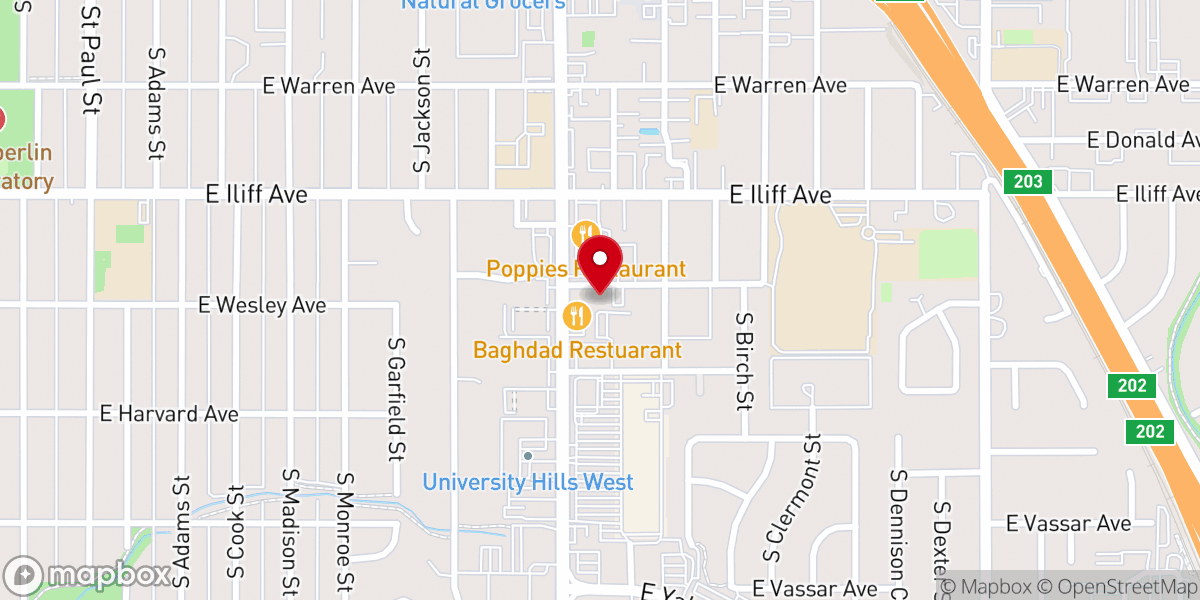Map showing location of Denver Calvary Chapel Church