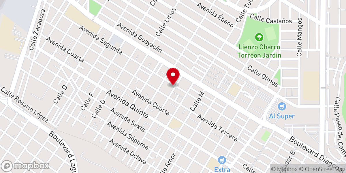 Map showing location of Parroquia de Jesús Maestro en Torreón, AR