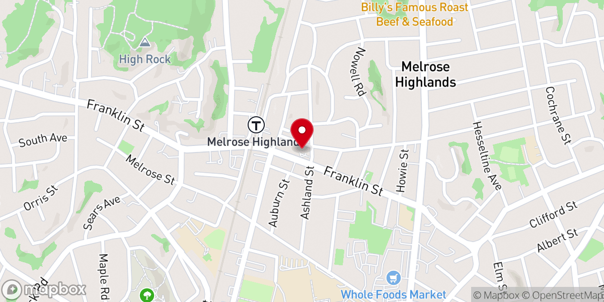 Map showing location of Melrose Highlands Congregational Church