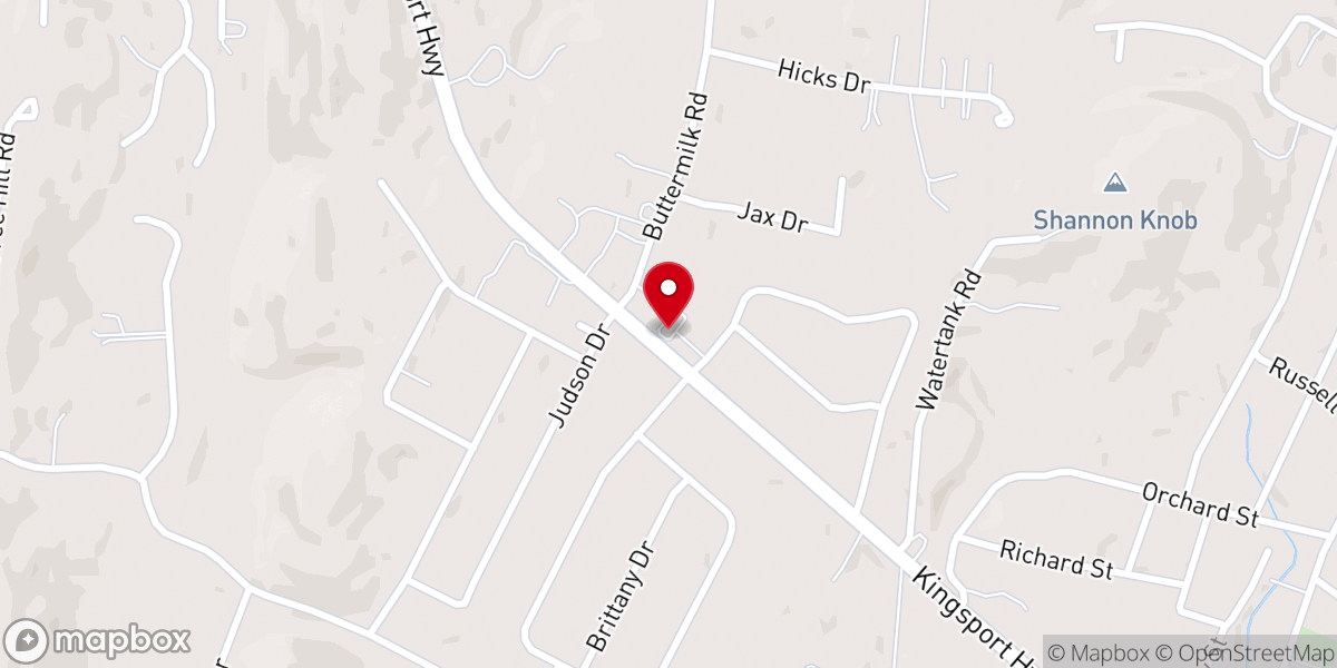 Map showing location of Boones Creek Freewill Baptist Church