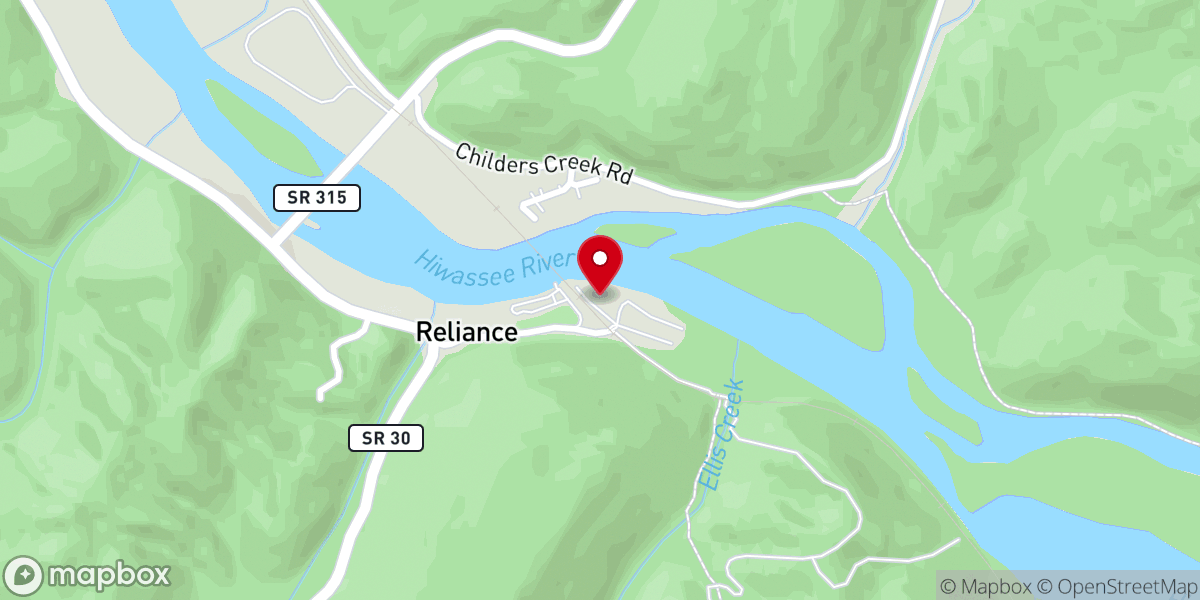 Map showing location of Hiwassee Outfitters