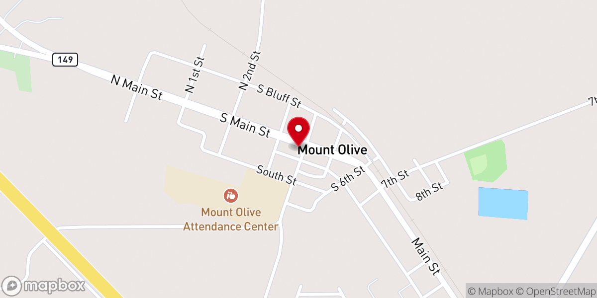 Map showing location of Mount Olive First Baptist Church