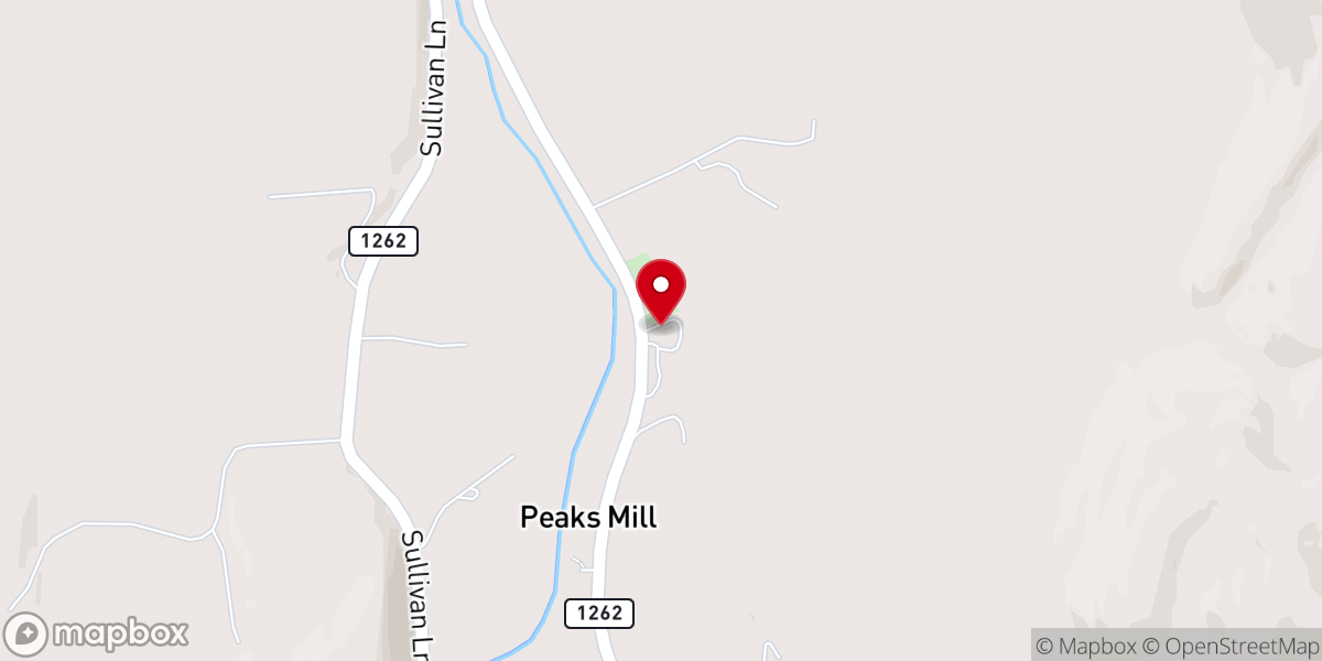 Map showing location of Peaks Mill Christian Church