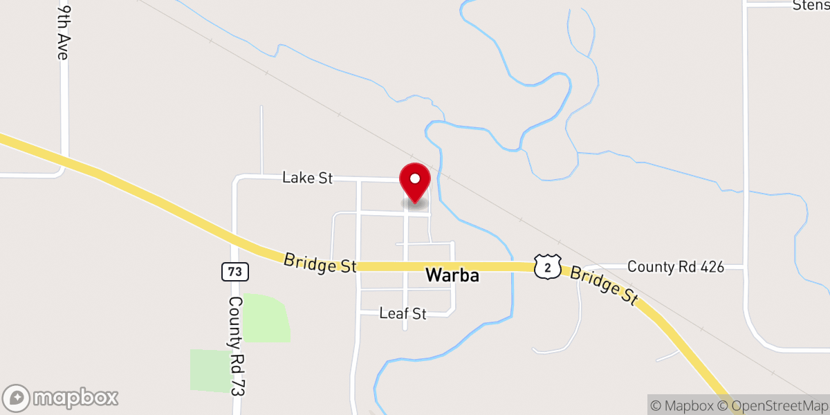 Map showing location of City of Warba Office