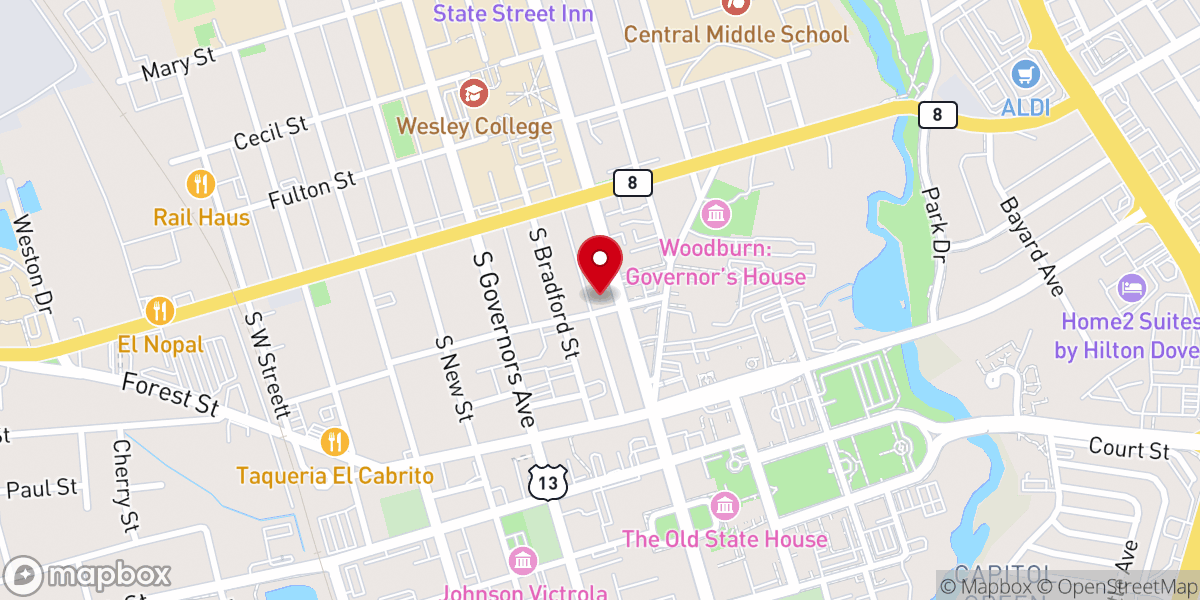Map showing location of Presbyterian Church of Dover