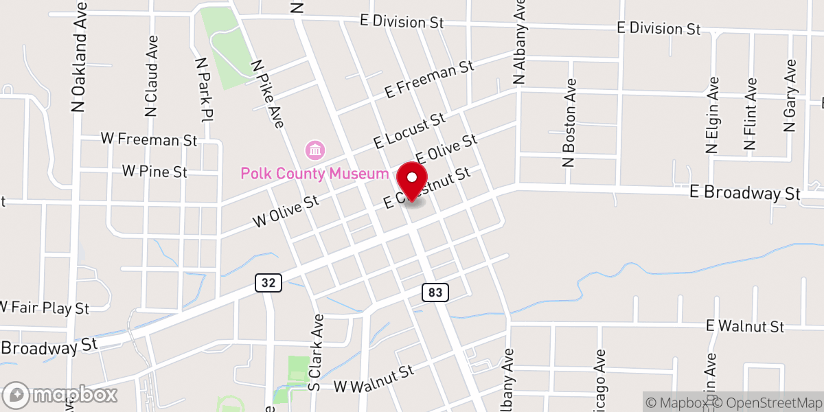 Map showing location of First Baptist Bolivar Rose Building