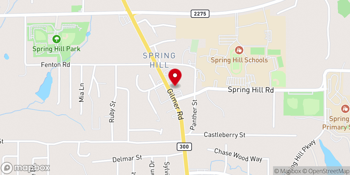 Map showing location of Spring Hill First Baptist Church