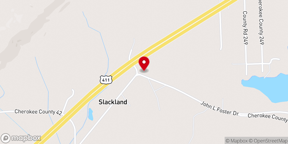 Map showing location of Slackland Baptist Church