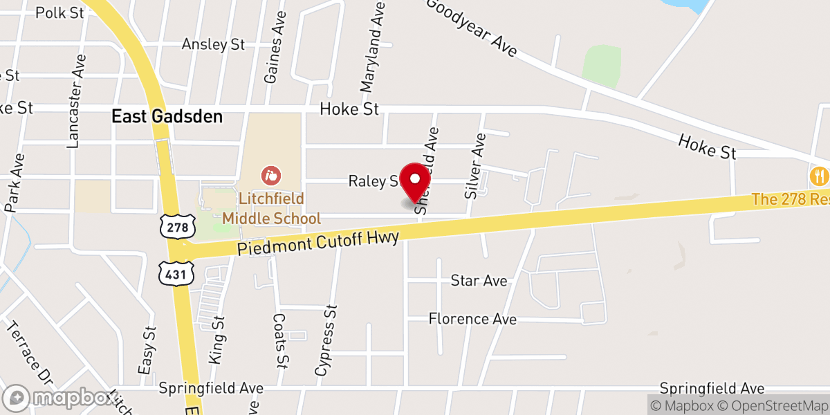 Map showing location of East Gadsden Church of the Nazarene