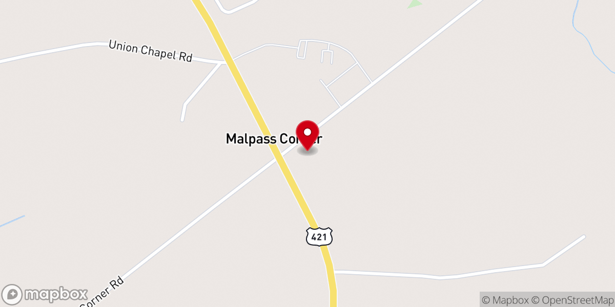 Map showing location of Long Creek Baptist Church