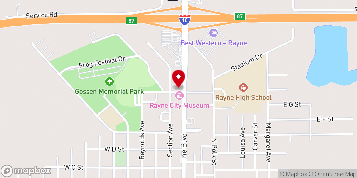 Map showing location of Rayne Police Department