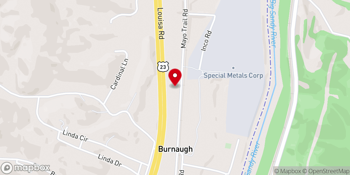 Map showing location of Burnaugh Baptist Church