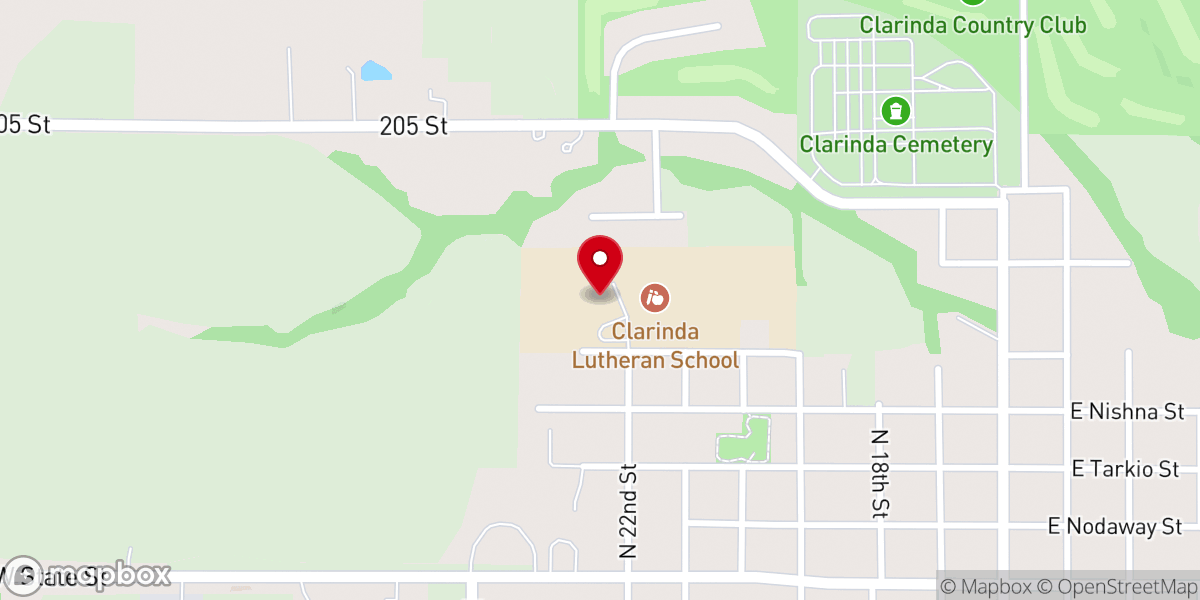 Map showing location of Clarinda Lutheran School