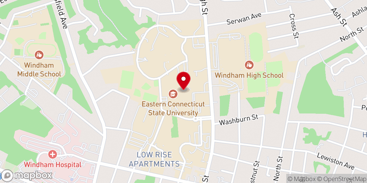Map showing location of Eastern Connecticut State University