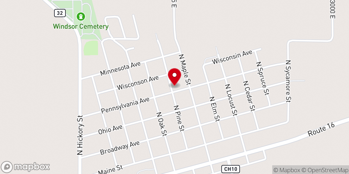 Map showing location of Windsor Christian Church