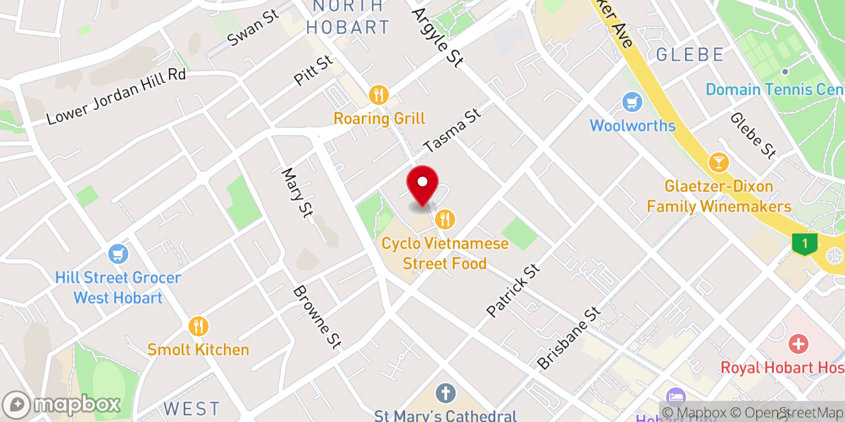 Map showing location of Hobart Baptist Church