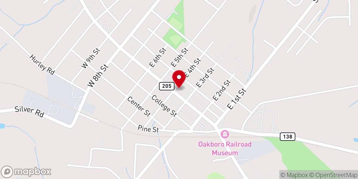 Map showing location of First Baptist Church-Oakboro