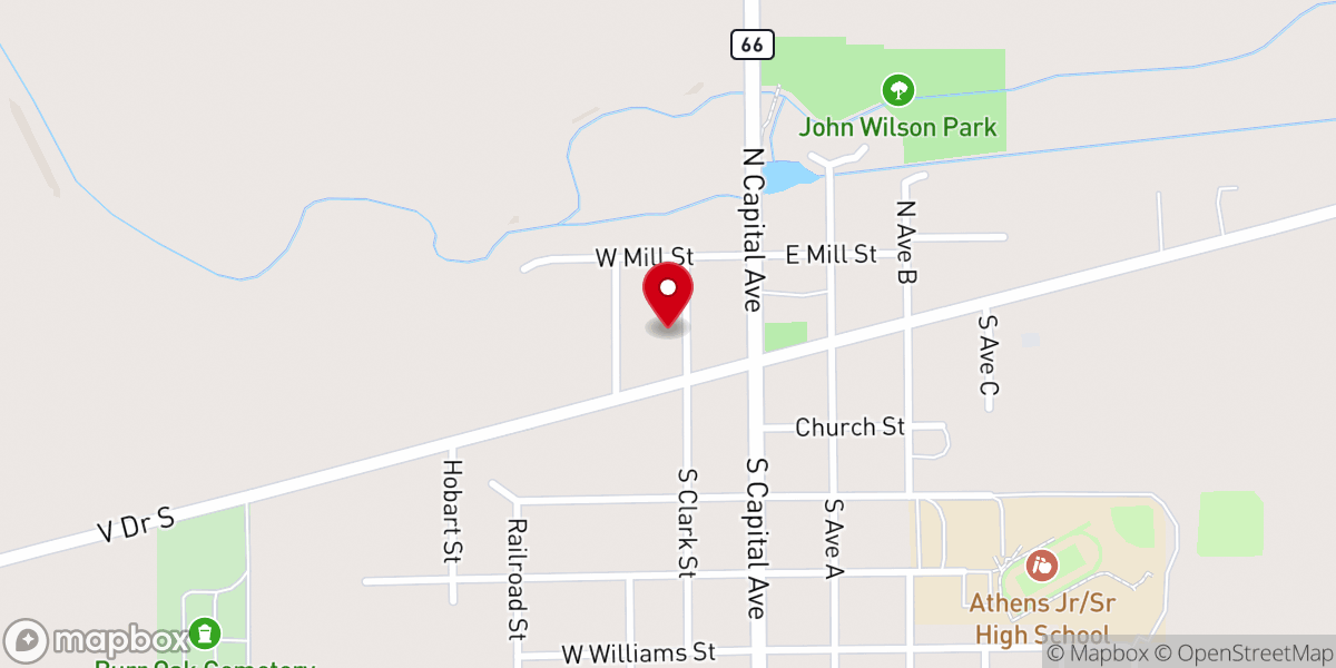 Map showing location of Athens Methodist Church