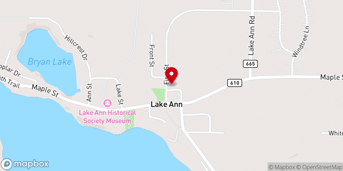 Map showing location of Lake Ann United Methodist Church Food Pantry - Food Distribution Center