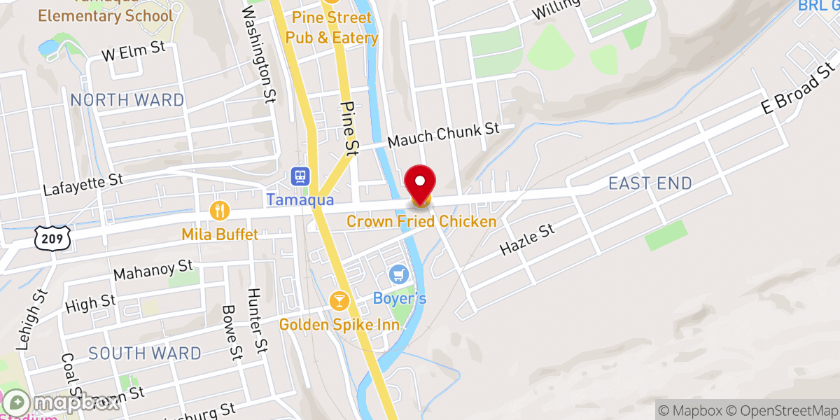 Map showing location of The Salvation Army Tamaqua Service Center