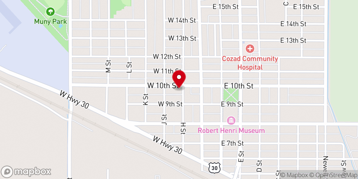 Map showing location of Cozad Nazarene Church