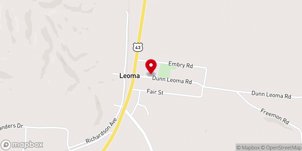 Map showing location of Leoma Baptist Church