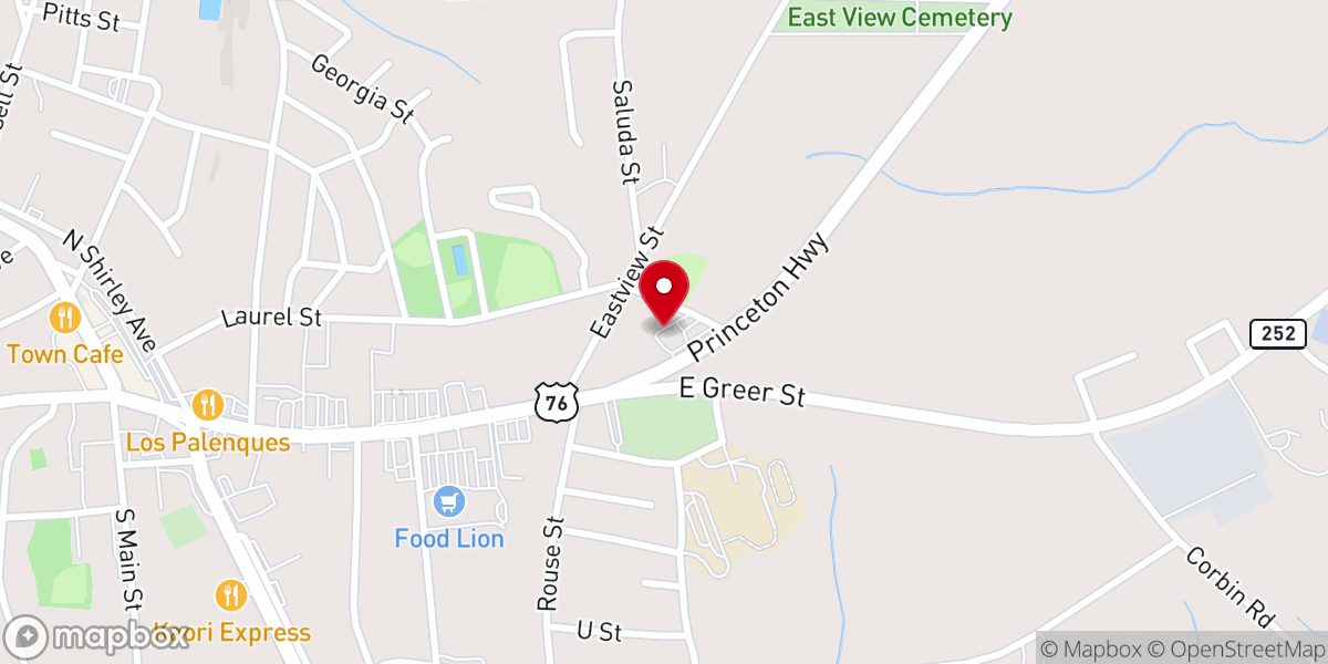 Map showing location of Honea Path Church of God