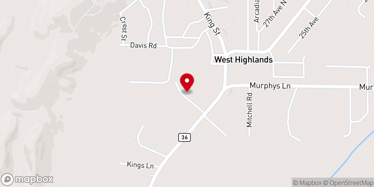 Map showing location of West Highlands Church
