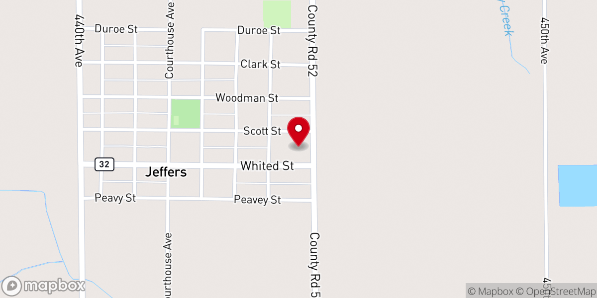 Map showing location of Jeffers United Methodist Church
