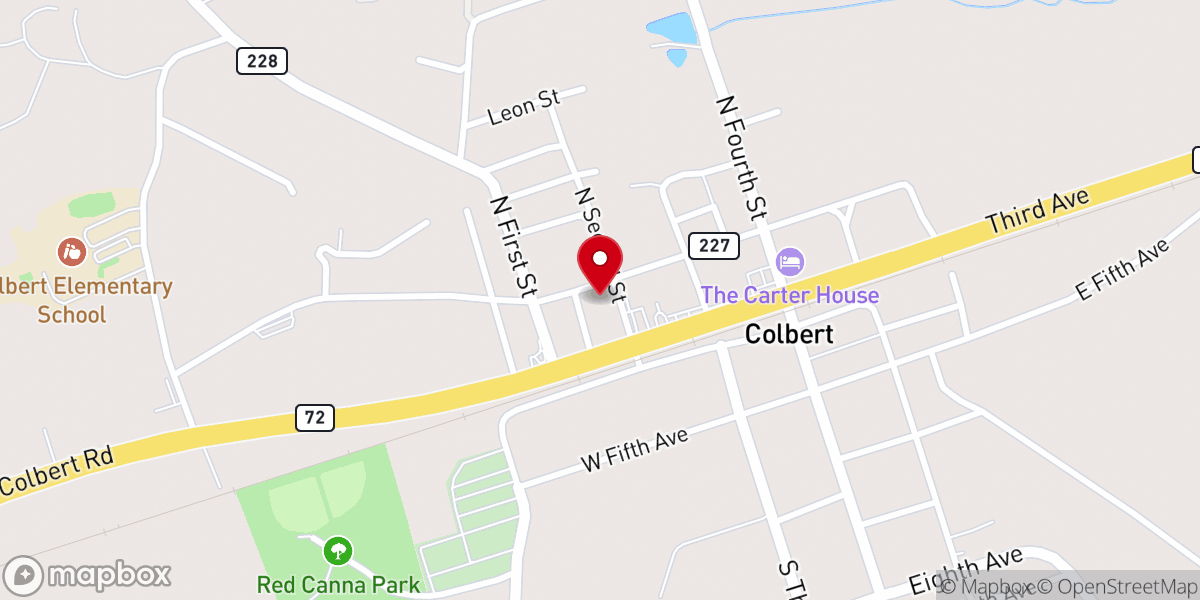 Map showing location of Colbert Methodist Church Family Life Center
