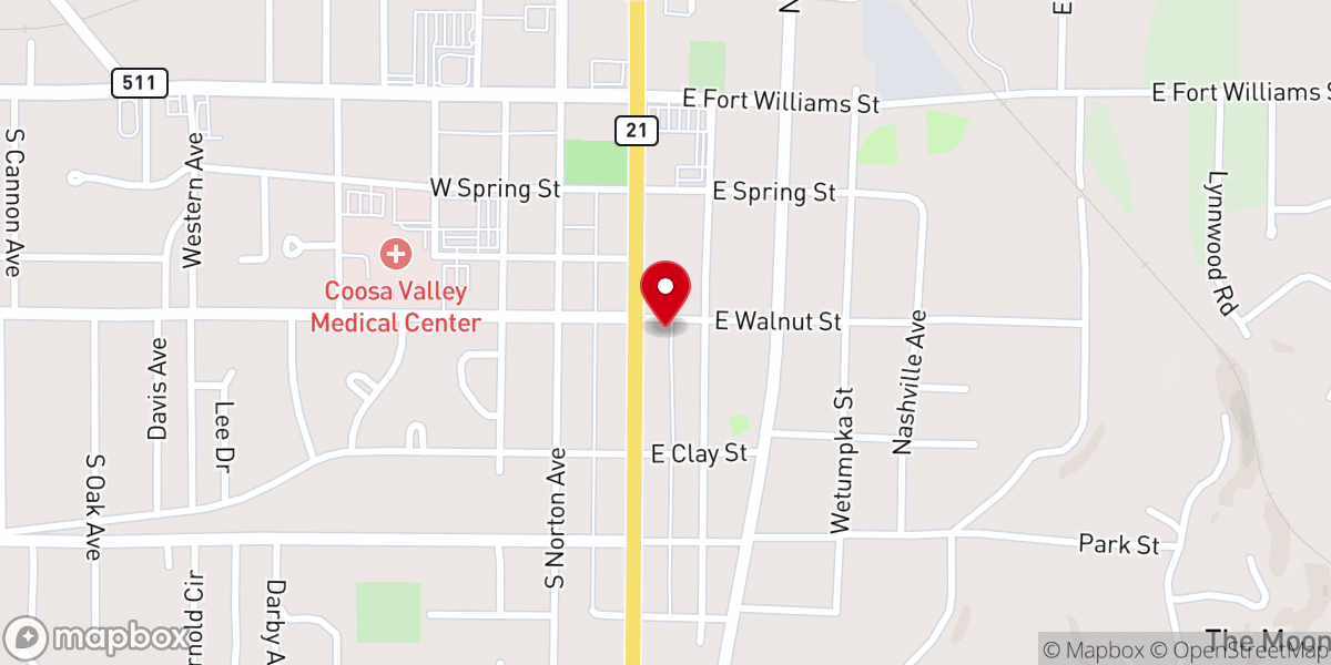Map showing location of Sylacauga Church of Christ