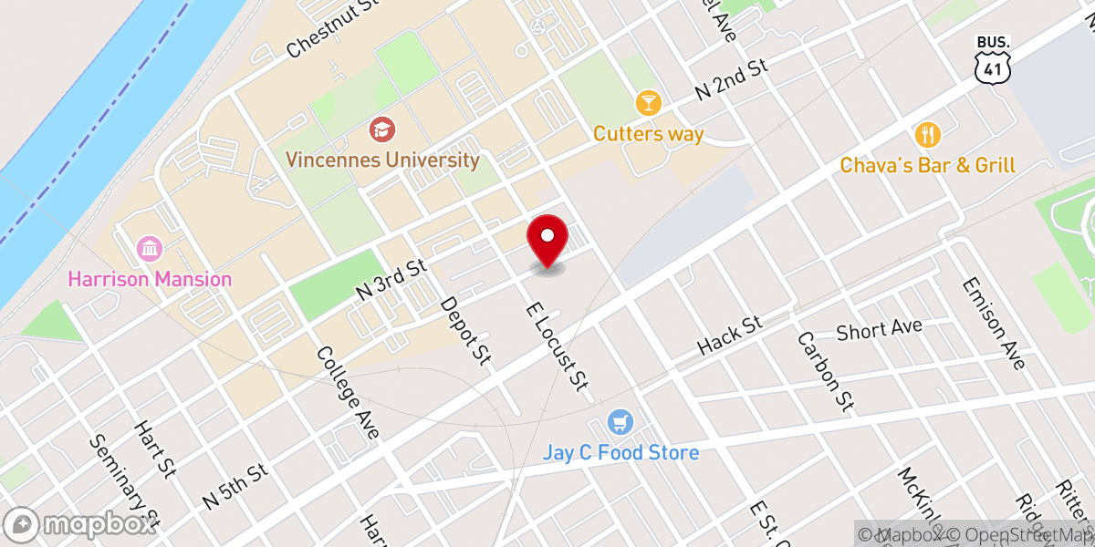 Map showing location of Vincennes Free Methodist Church
