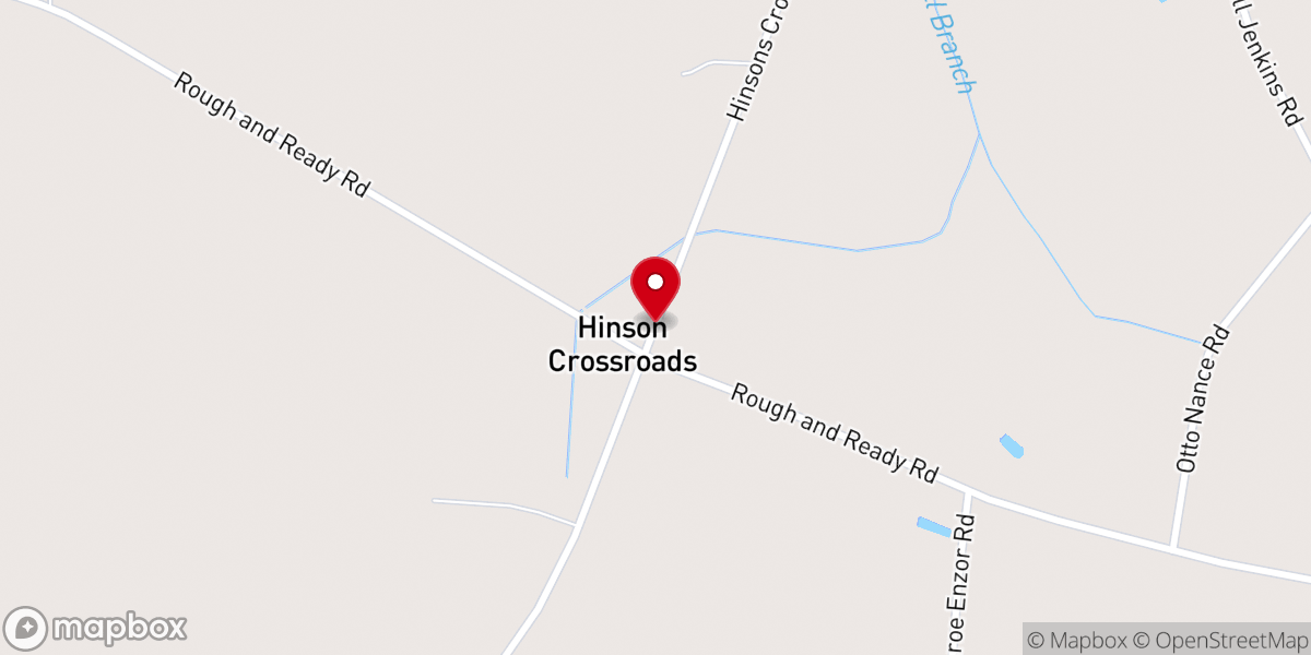 Map showing location of Hinson's Cross Roads Baptist Church