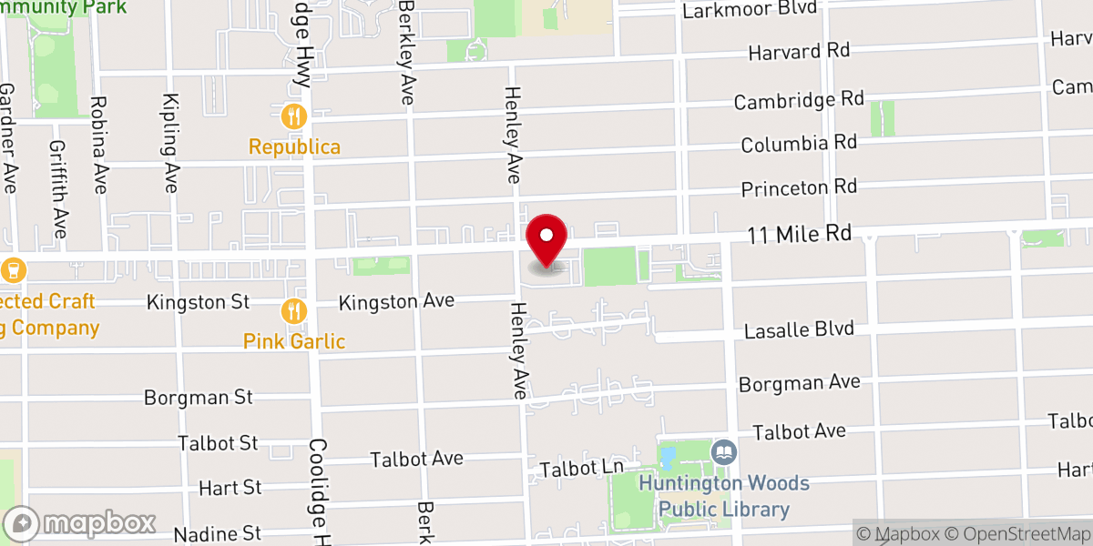 Map showing location of Huntington Woods Lutheran Church