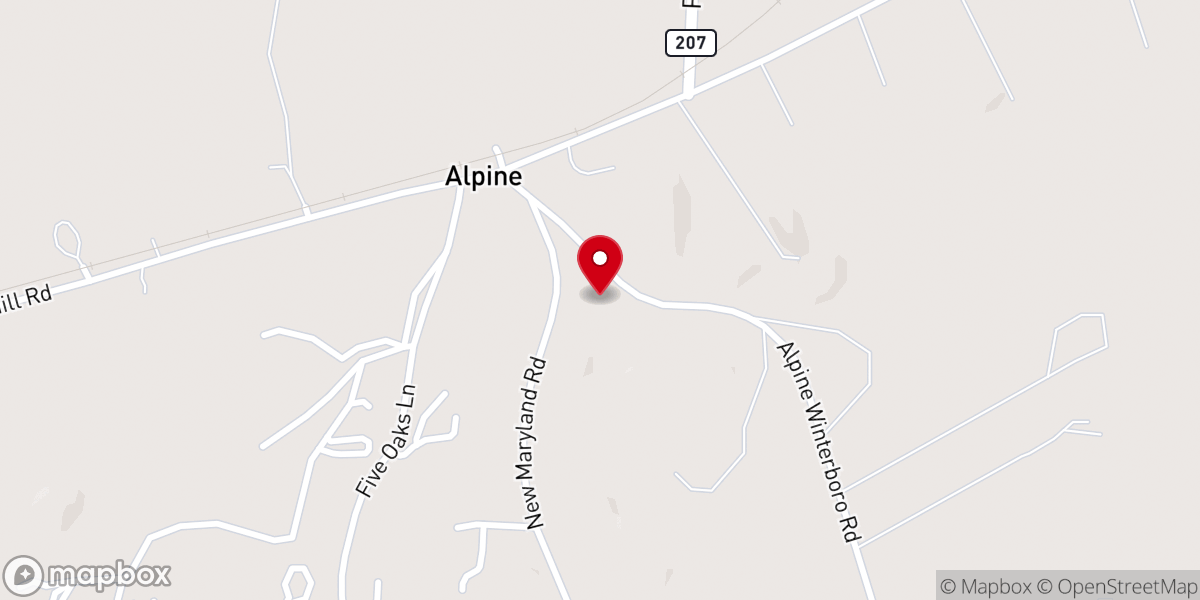Map showing location of Alpine Baptist Church