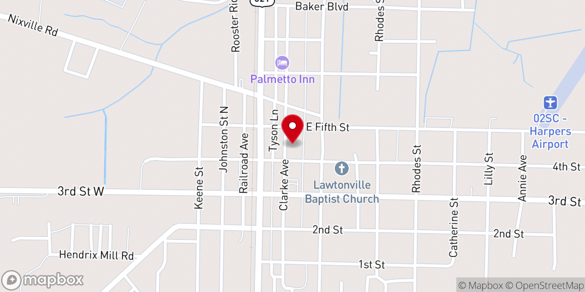 Map showing location of Estill Presbyterian Church