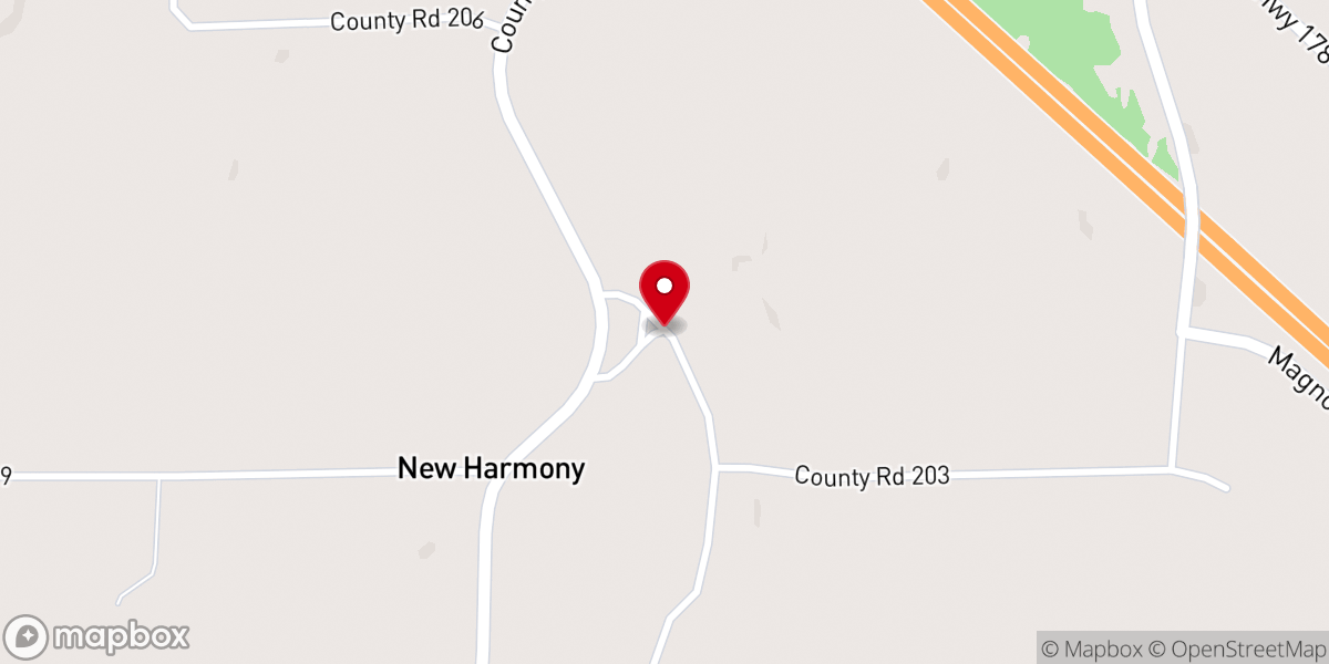 Map showing location of New Harmony Baptist Church